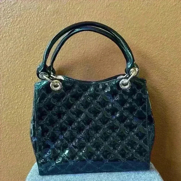 Rioni Italia Moda “The Lady” Quilted Signature Black Patent Leather Bag New! - Picture 12 of 16